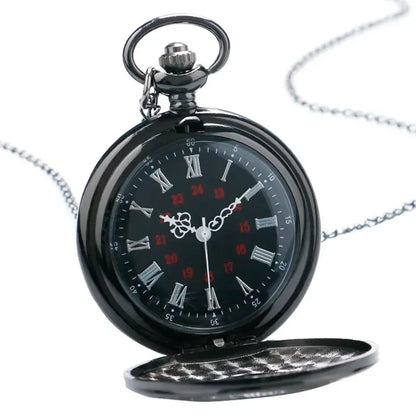 Montre de poche unisexe vintage noire à chiffres romains, style steampunk, avec pendentif et chaîne - Cadeau P427 - AgorAstrA