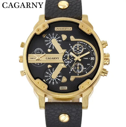 Montres pour hommes Cagarny, montres-bracelets à quartz tendance pour hommes, grande montre élégante avec bracelet en cuir, affichage 2 temps, style militaire, Relogio Masculino D6820 - AgorAstrA