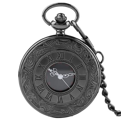 Montre de poche unisexe vintage noire à chiffres romains, style steampunk, avec pendentif et chaîne - Cadeau P427 - AgorAstrA