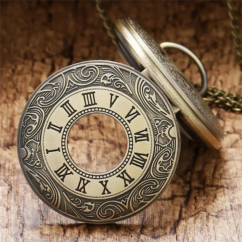 Montre de poche unisexe vintage noire à chiffres romains, style steampunk, avec pendentif et chaîne - Cadeau P427 - AgorAstrA