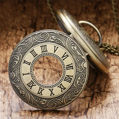 Montre de poche unisexe vintage noire à chiffres romains, style steampunk, avec pendentif et chaîne - Cadeau P427 - AgorAstrA