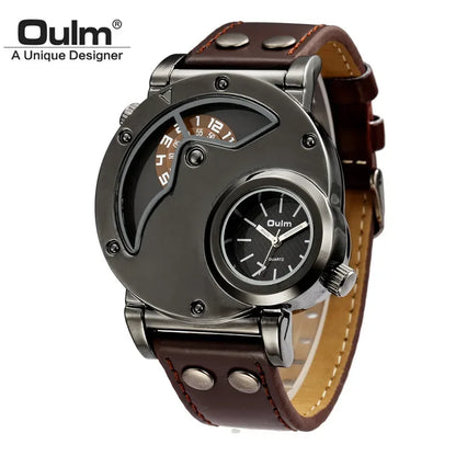 Montres de luxe Oulm pour homme, marque de créateur, double fuseau horaire, montre à quartz, montre décontractée en cuir, montre de sport pour homme, relogio masculino - AgorAstrA