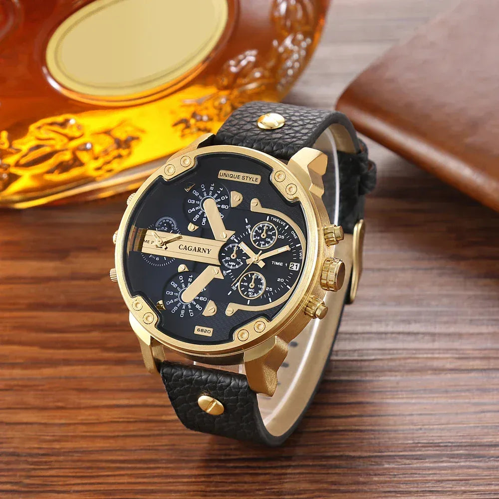 Montres pour hommes Cagarny, montres-bracelets à quartz tendance pour hommes, grande montre élégante avec bracelet en cuir, affichage 2 temps, style militaire, Relogio Masculino D6820 - AgorAstrA