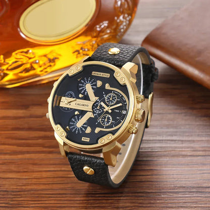Montres pour hommes Cagarny, montres-bracelets à quartz tendance pour hommes, grande montre élégante avec bracelet en cuir, affichage 2 temps, style militaire, Relogio Masculino D6820 - AgorAstrA