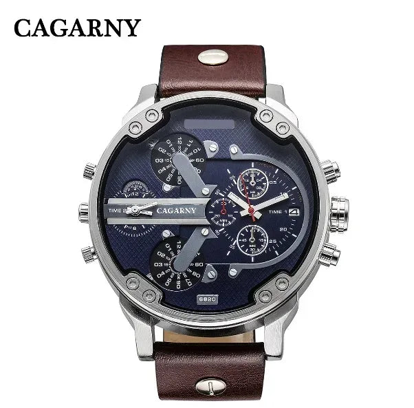 Montres pour hommes Cagarny, montres-bracelets à quartz tendance pour hommes, grande montre élégante avec bracelet en cuir, affichage 2 temps, style militaire, Relogio Masculino D6820 - AgorAstrA