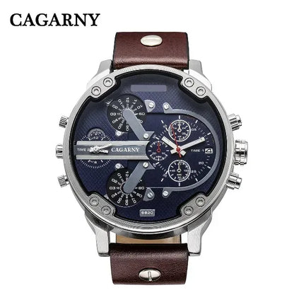 Montres pour hommes Cagarny, montres-bracelets à quartz tendance pour hommes, grande montre élégante avec bracelet en cuir, affichage 2 temps, style militaire, Relogio Masculino D6820 - AgorAstrA