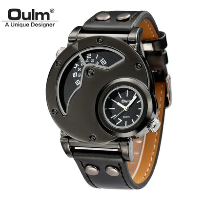 Montres de luxe Oulm pour homme, marque de créateur, double fuseau horaire, montre à quartz, montre décontractée en cuir, montre de sport pour homme, relogio masculino - AgorAstrA