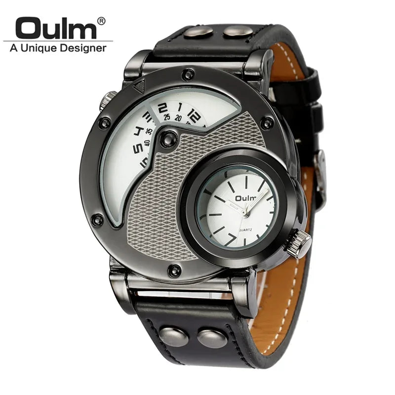 Montres de luxe Oulm pour homme, marque de créateur, double fuseau horaire, montre à quartz, montre décontractée en cuir, montre de sport pour homme, relogio masculino - AgorAstrA