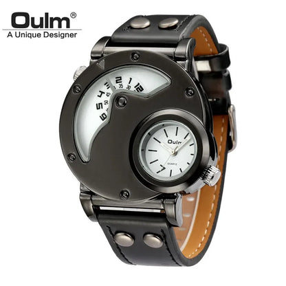 Montres de luxe Oulm pour homme, marque de créateur, double fuseau horaire, montre à quartz, montre décontractée en cuir, montre de sport pour homme, relogio masculino - AgorAstrA
