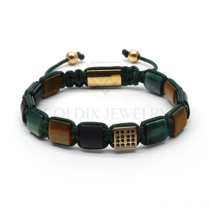 Bracelet Perles Agate 8mm Goldix - Œil de Tigre Lapis Malachite Onyx - Homme Cadeau - AgorAstrA
