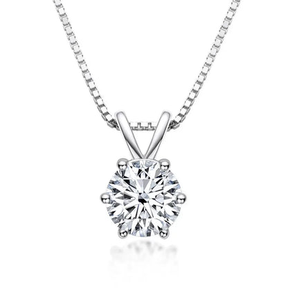 Collier R.GEM. Classic en argent S925 rhodié, serti de diamants moissanite 6,5 mm 1 ct, 6 griffes, vente en gros avec certificat gratuit - AgorAstrA