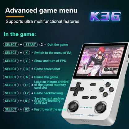Console Portable Rétro K36 Écran IPS 3.5" Linux 64Go 16000 Jeux R36S - AgorAstrA