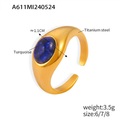 Bague Index Minimaliste Lapis Lazuli - Acier Titane Plaqué Or - Design Mode - AgorAstrA