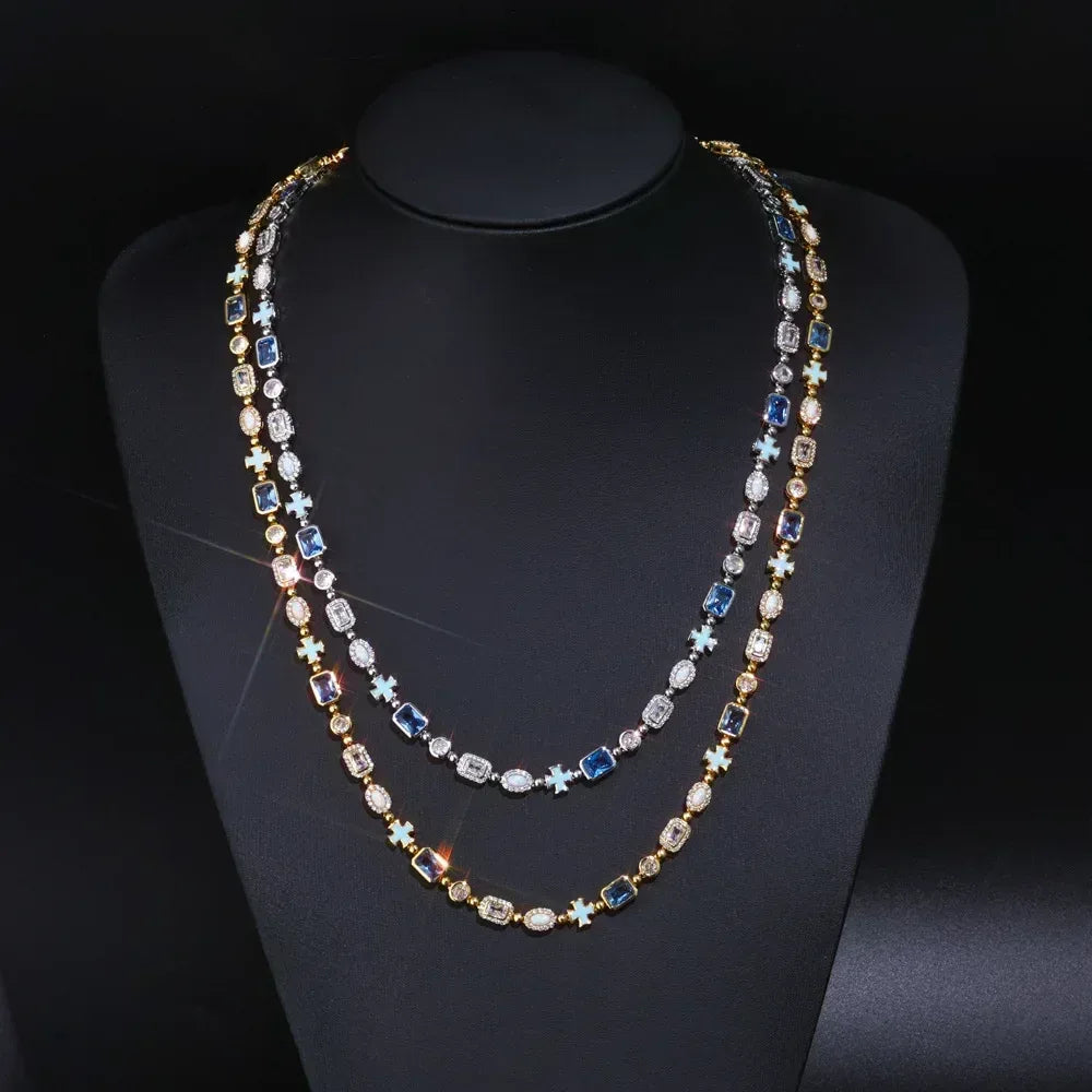 Collier Homme Luxe Hip-Hop Croix - Pendentif Opale Gemme 6mm Plaqué Or - AgorAstrA