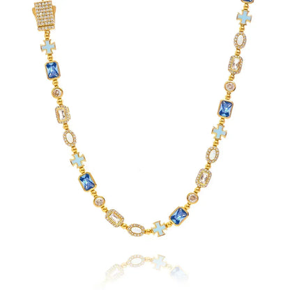 Collier Homme Luxe Hip-Hop Croix - Pendentif Opale Gemme 6mm Plaqué Or - AgorAstrA