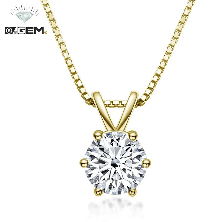 Collier R.GEM. Classic en argent S925 rhodié, serti de diamants moissanite 6,5 mm 1 ct, 6 griffes, vente en gros avec certificat gratuit - AgorAstrA