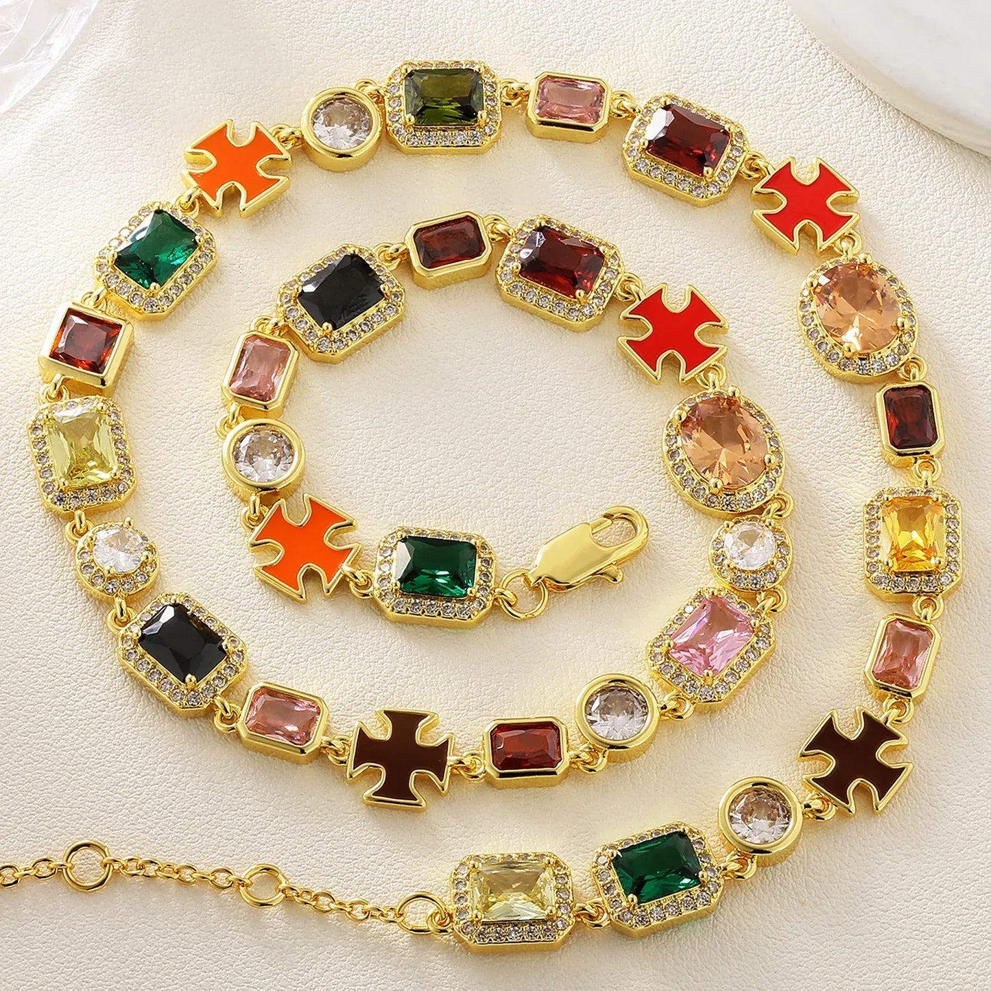 Collier ras du cou orné de pierres multicolores scintillantes CZ 5A, bijou de soirée et de bal - AgorAstrA