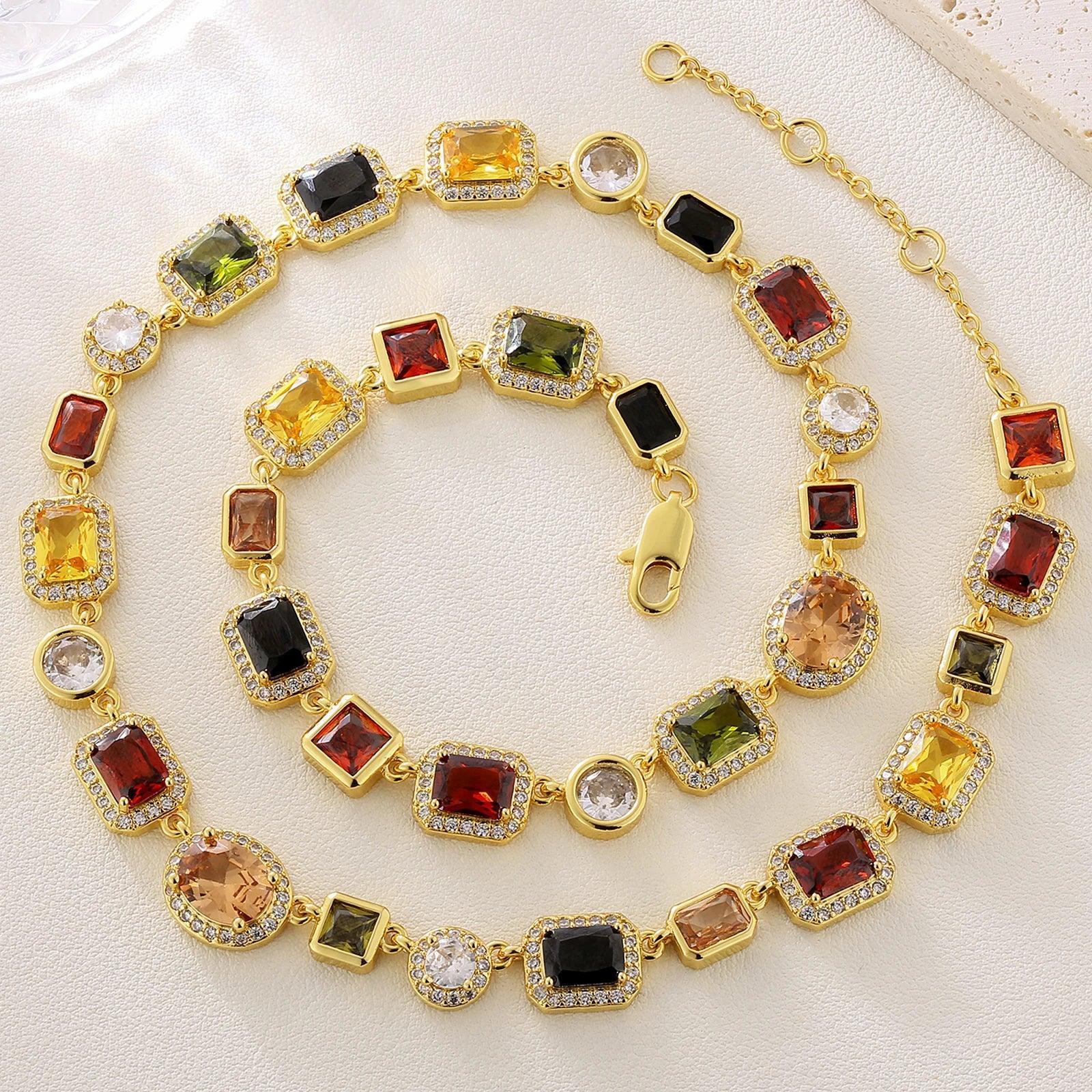 Collier ras du cou orné de pierres multicolores scintillantes CZ 5A, bijou de soirée et de bal - AgorAstrA