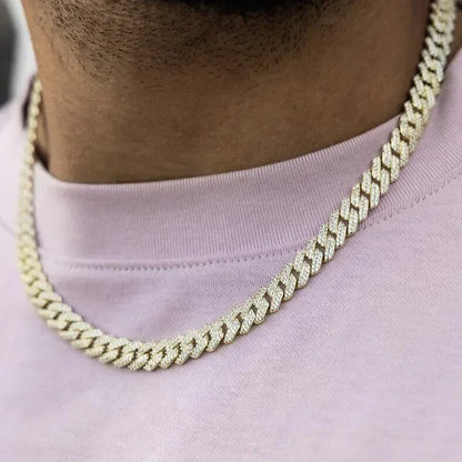 Yu Ying Gems - Colliers à maillons cubains en argent massif 925 sertis de diamants et de moissanites, disponibles en largeurs de 8 mm, 10 mm et 12 mm, pour bijoux hip-hop - AgorAstrA