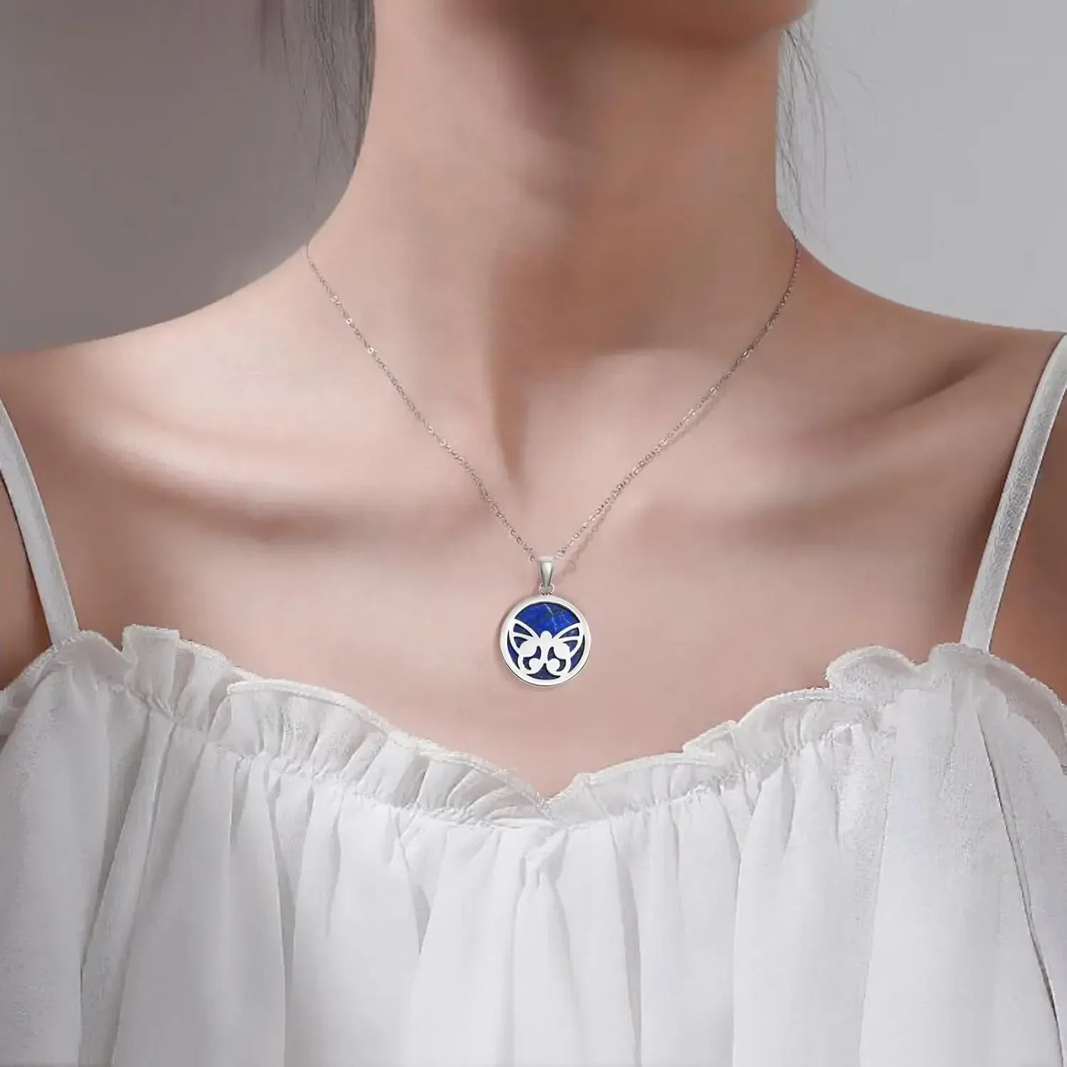 Collier Papillon TG - Pendentif Lapis Lazuli - Acier Inoxydable 45cm - Artisanal Premium - AgorAstrA