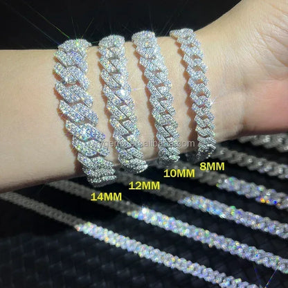 Yu Ying Gems - Colliers à maillons cubains en argent massif 925 sertis de diamants et de moissanites, disponibles en largeurs de 8 mm, 10 mm et 12 mm, pour bijoux hip-hop - AgorAstrA