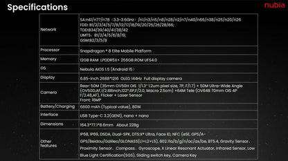 Nubia Z70S Ultra 5G - Octa Core - Batterie 6600mAh - Écran 144Hz - AgorAstrA