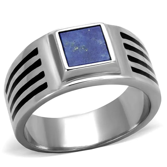 Bague AJ TK2047 Acier Inoxydable Poli - Pierre Lapis Montana - Collection Mode - AgorAstrA