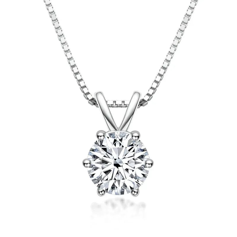 Collier R.GEM. Classic en argent S925 rhodié, serti de diamants moissanite 6,5 mm 1 ct, 6 griffes, vente en gros avec certificat gratuit - AgorAstrA