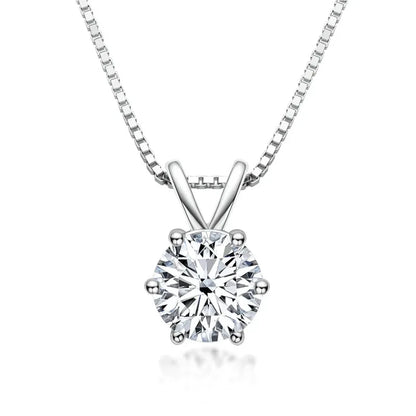 Collier R.GEM. Classic en argent S925 rhodié, serti de diamants moissanite 6,5 mm 1 ct, 6 griffes, vente en gros avec certificat gratuit - AgorAstrA