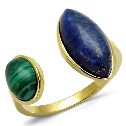 Bague AJ TK2906 Acier Inoxydable - Plaqué Or IP - Pierre Lapis Montana - AgorAstrA