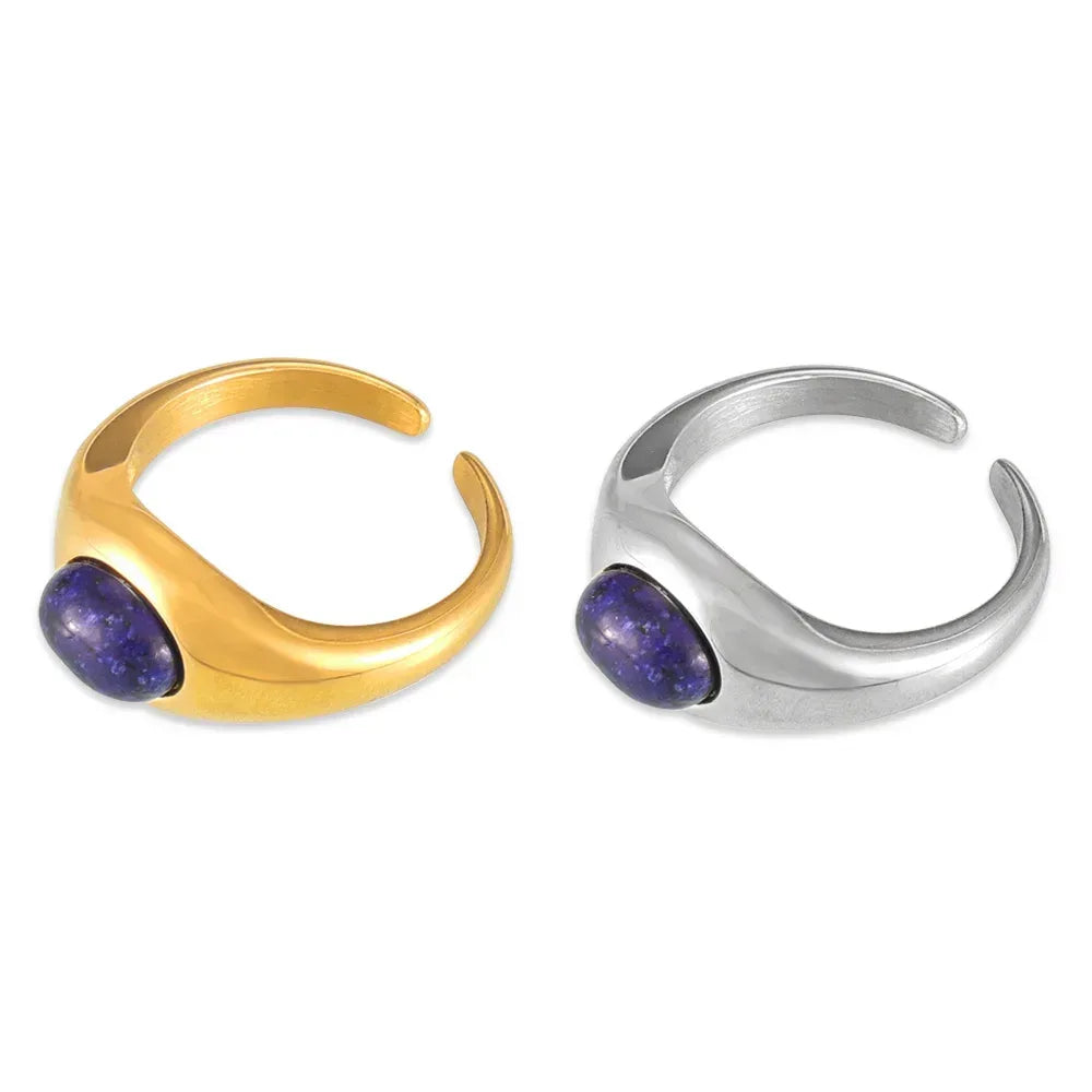 Bague Index Minimaliste Lapis Lazuli - Acier Titane Plaqué Or - Design Mode - AgorAstrA