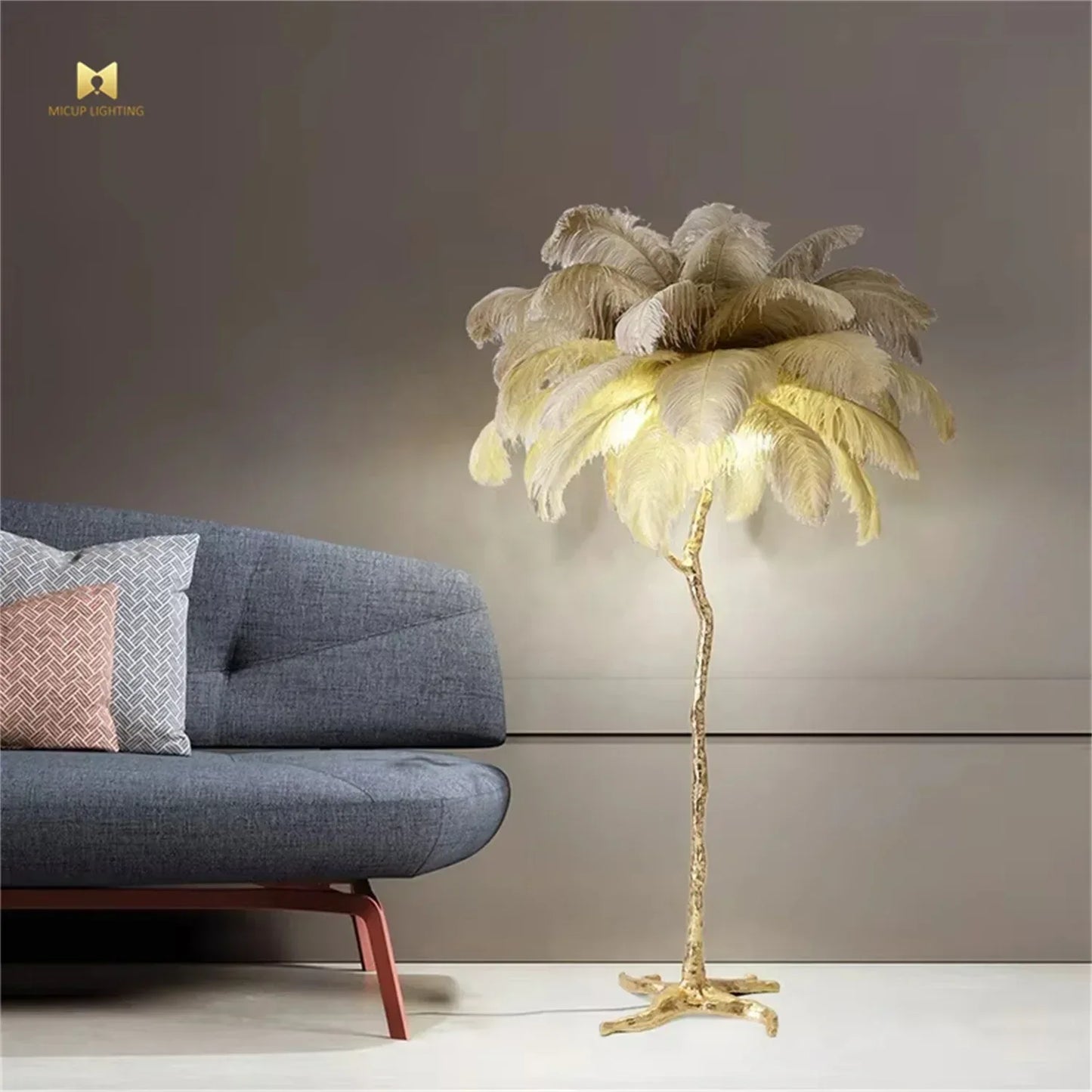 Lampadaire Nordique Branches Arbre LED Plumes Autruche Salon Déco - AgorAstrA