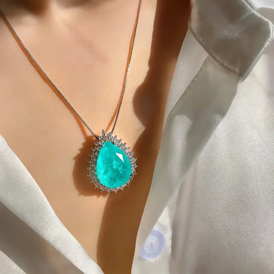 Collier Métal Argenté Rhodié Pierres Paraiba Goutte Eau Cœur Océan Femme - AgorAstrA