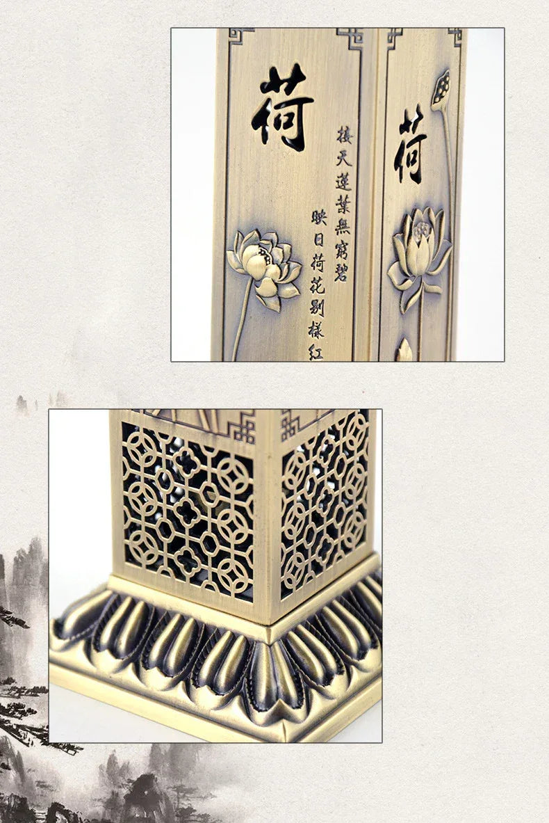Brûleur d'encens Lotus Zen style chinois, pour la maison, le salon de thé ou le bureau, ornement zen, bois de santal, tube d'encens à 21 lignes - AgorAstrA
