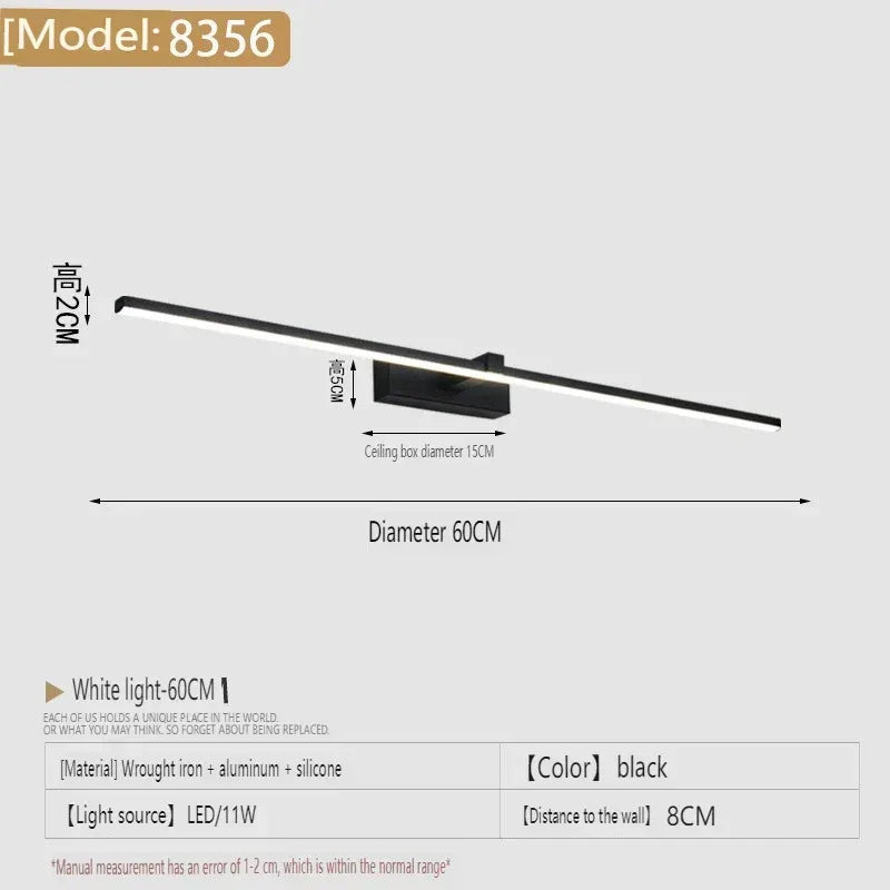 Applique murale LED miroir minimaliste moderne, éclairage d'ambiance pour la maison, lampe frontale en forme de bande d'aluminium, décoration intérieure de salle de bain - AgorAstrA