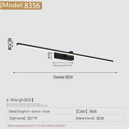 Applique murale LED miroir minimaliste moderne, éclairage d'ambiance pour la maison, lampe frontale en forme de bande d'aluminium, décoration intérieure de salle de bain - AgorAstrA