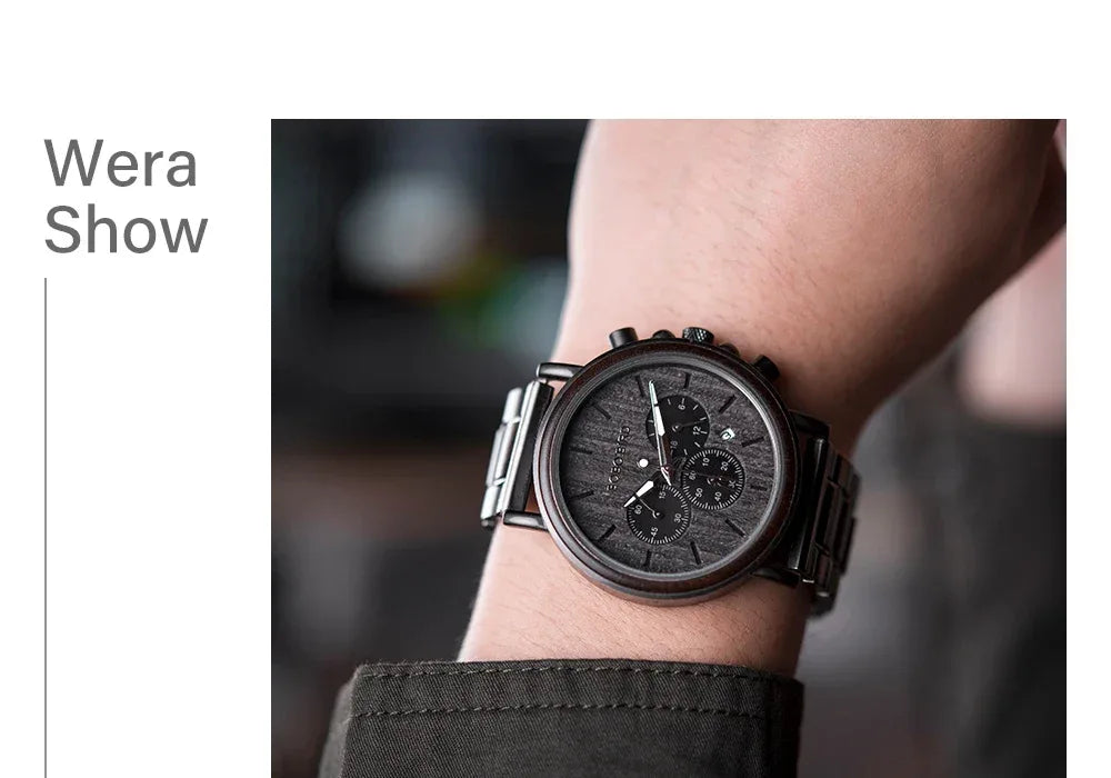 Montre Homme BOBO BIRD Bois Chronographe - Style Militaire Coffret Cadeau - AgorAstrA