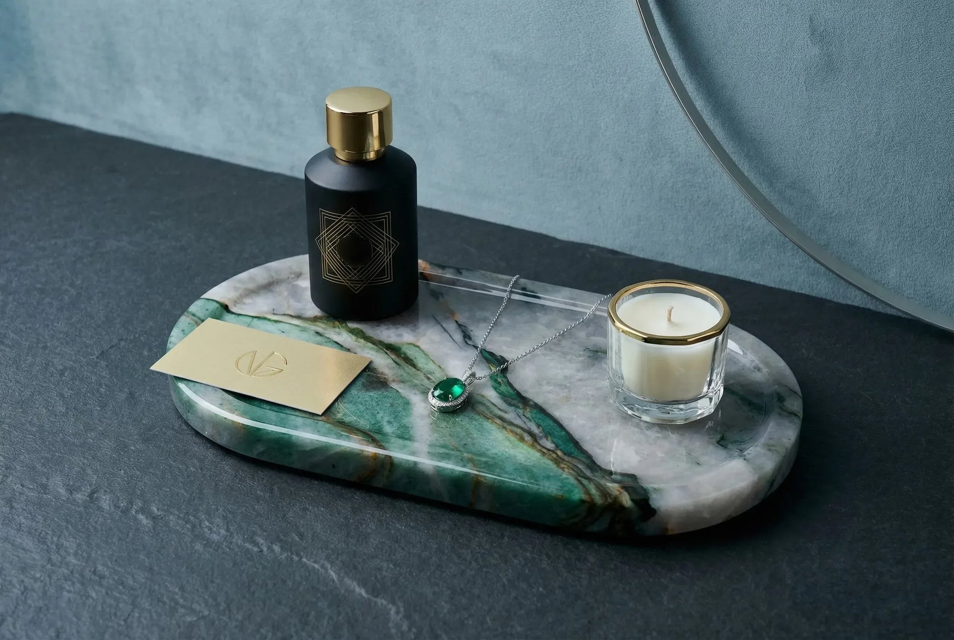 Plateau Marbre Pierre Rangement Salle de Bain Parfum Bijoux Organisateur Minimaliste Cadeau - AgorAstrA