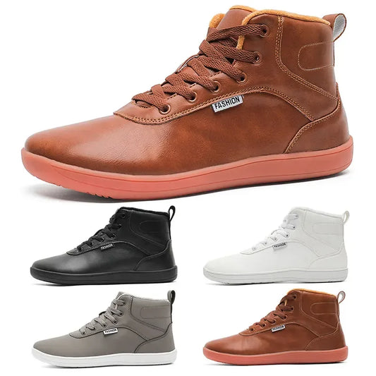 Wide Toe High Top Barefoot Shoes for Men Women Plush Lining Winter Leather Casual Shoes Zero Drop Outdoor Walking Shoes EU 37-48 - AgorAstrA