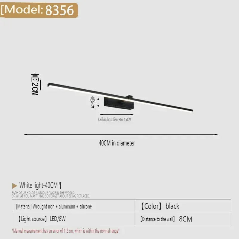 Applique murale LED miroir minimaliste moderne, éclairage d'ambiance pour la maison, lampe frontale en forme de bande d'aluminium, décoration intérieure de salle de bain - AgorAstrA