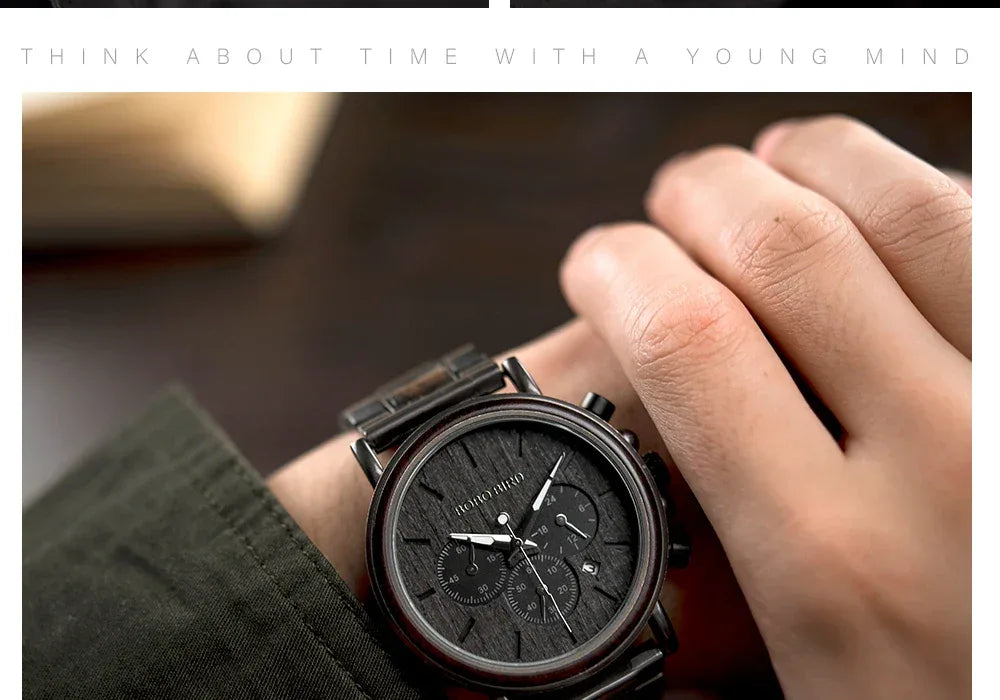 Montre Homme BOBO BIRD Bois Chronographe - Style Militaire Coffret Cadeau - AgorAstrA