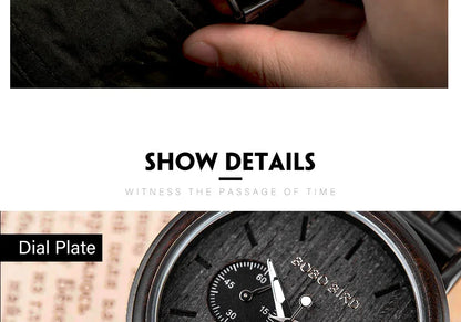 Montre Homme BOBO BIRD Bois Chronographe - Style Militaire Coffret Cadeau - AgorAstrA