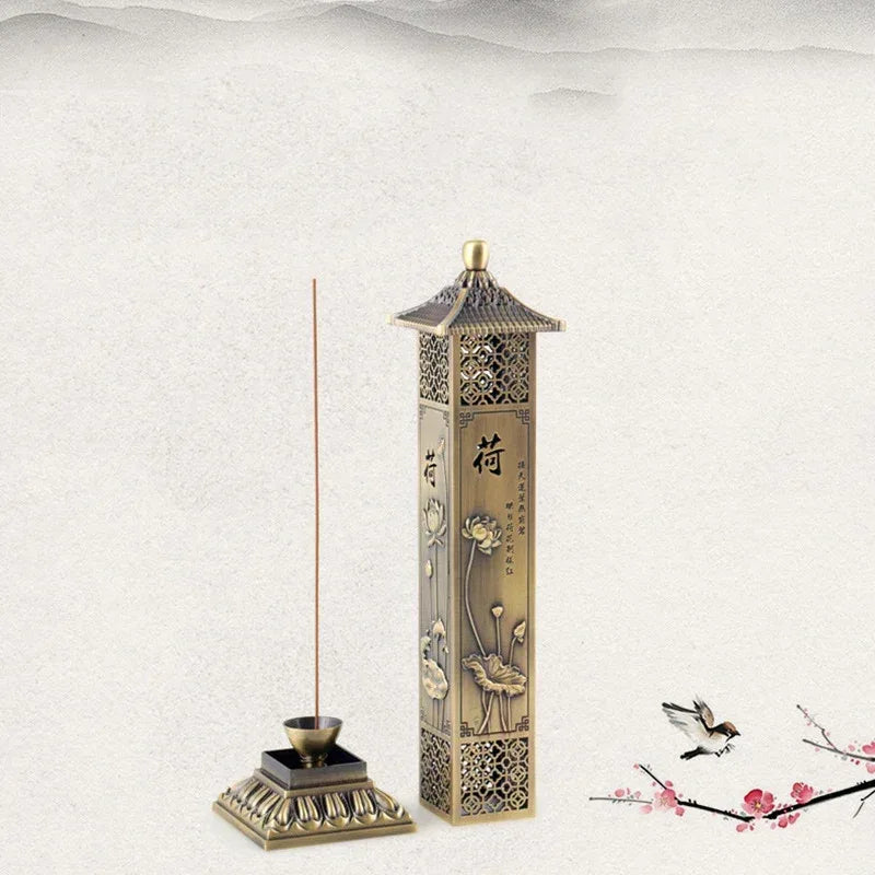 Brûleur d'encens Lotus Zen style chinois, pour la maison, le salon de thé ou le bureau, ornement zen, bois de santal, tube d'encens à 21 lignes - AgorAstrA