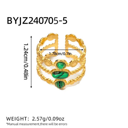 Bague émeraude en acier inoxydable pour femme, pierre naturelle, tendance atmosphérique rétro, ouverture réglable, matiques Boho - AgorAstrA