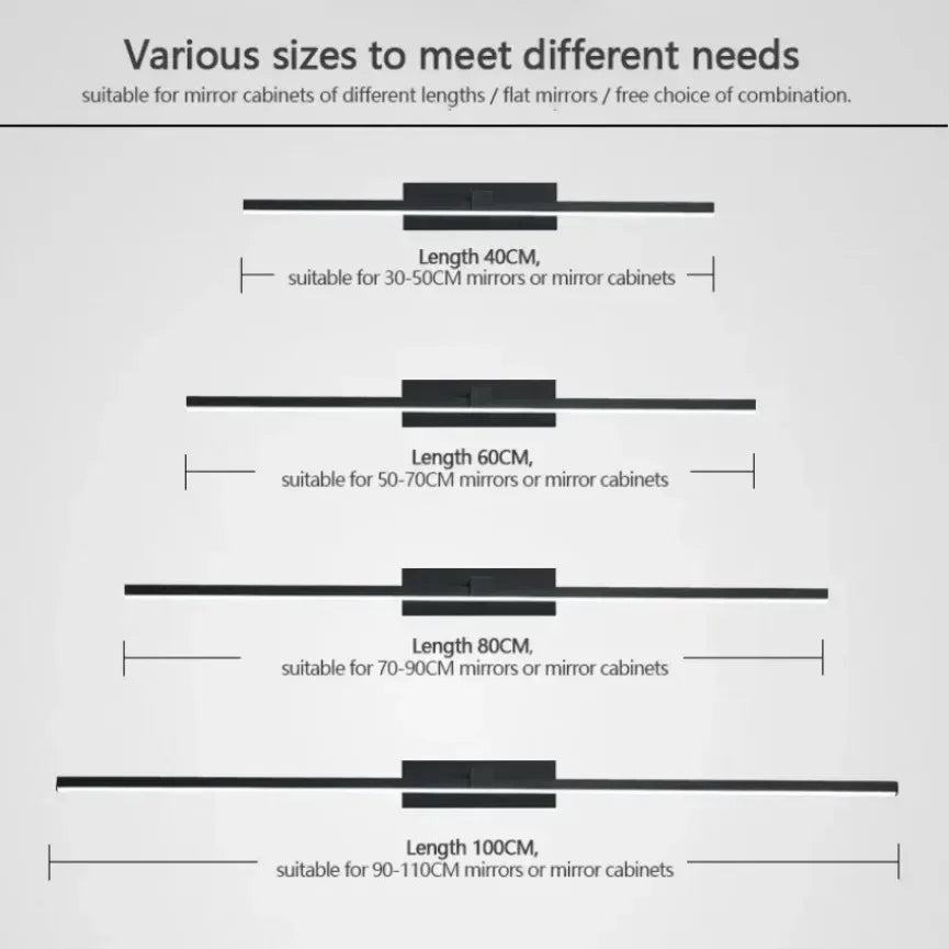 Applique murale LED miroir minimaliste moderne, éclairage d'ambiance pour la maison, lampe frontale en forme de bande d'aluminium, décoration intérieure de salle de bain - AgorAstrA