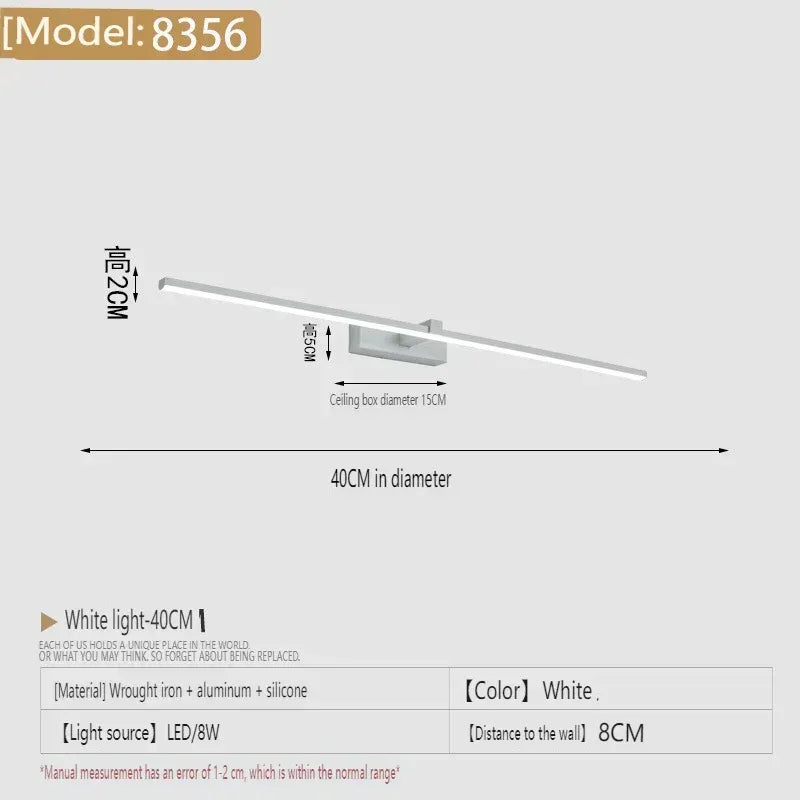 Applique murale LED miroir minimaliste moderne, éclairage d'ambiance pour la maison, lampe frontale en forme de bande d'aluminium, décoration intérieure de salle de bain - AgorAstrA