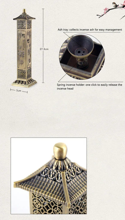 Brûleur d'encens Lotus Zen style chinois, pour la maison, le salon de thé ou le bureau, ornement zen, bois de santal, tube d'encens à 21 lignes - AgorAstrA
