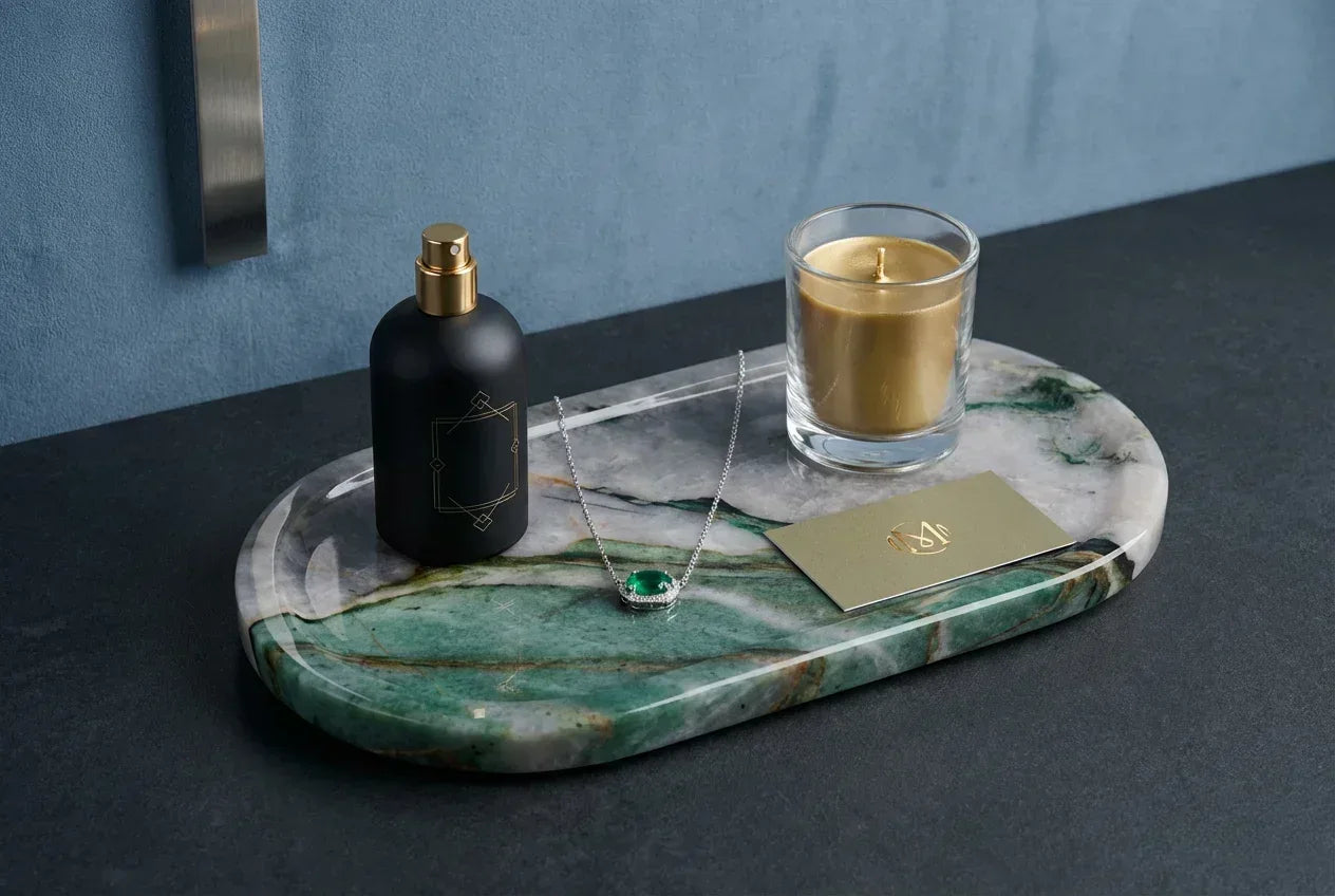 Plateau Marbre Pierre Rangement Salle de Bain Parfum Bijoux Organisateur Minimaliste Cadeau - AgorAstrA