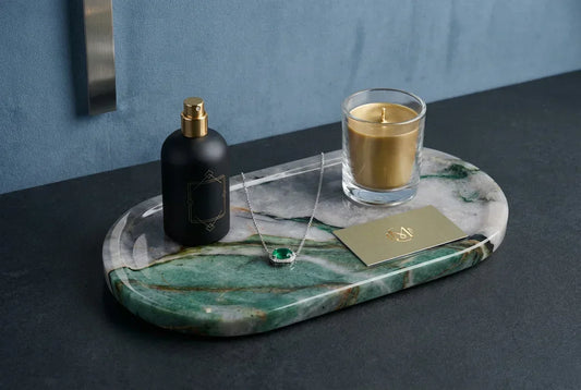 Plateau Marbre Pierre Rangement Salle de Bain Parfum Bijoux Organisateur Minimaliste Cadeau - AgorAstrA