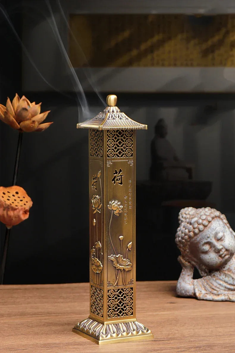 Brûleur d'encens Lotus Zen style chinois, pour la maison, le salon de thé ou le bureau, ornement zen, bois de santal, tube d'encens à 21 lignes - AgorAstrA